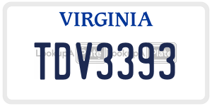 TDV3393  license plate in VA