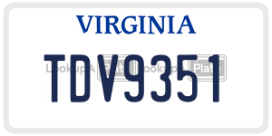 TDV9351  license plate in VA