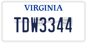 TDW3344  license plate in VA