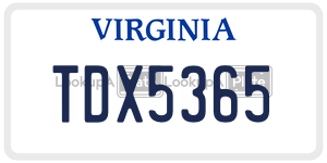 TDX5365  license plate in VA