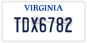 TDX6782  license plate in VA