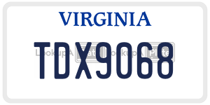 TDX9068  license plate in VA