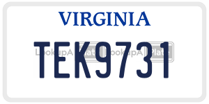 TEK9731  license plate in VA