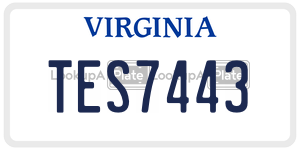 TES7443  license plate in VA