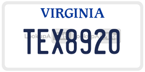 TEX8920  license plate in VA