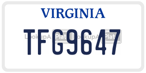 TFG9647  license plate in VA