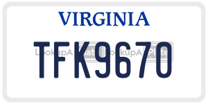 TFK9670  license plate in VA