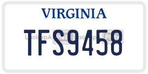 TFS9458  license plate in VA