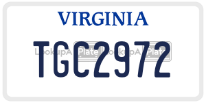 TGC2972  license plate in VA