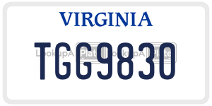 TGG9830  license plate in VA