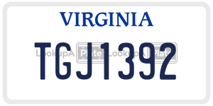 TGJ1392  license plate in VA