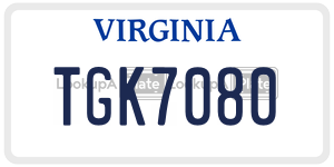 TGK7080 license plate in Virginia