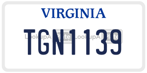 TGN1139  license plate in VA