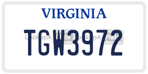 TGW3972  license plate in VA