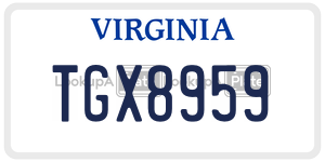 TGX8959  license plate in VA
