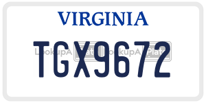 TGX9672  license plate in VA