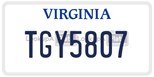 TGY5807  license plate in VA