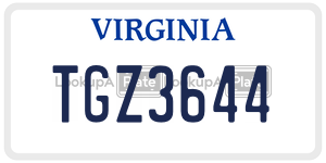 TGZ3644  license plate in VA