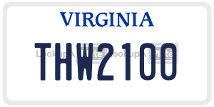 THW2100 license plate in Virginia