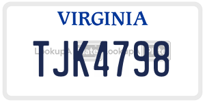 TJK4798  license plate in VA