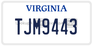TJM9443  license plate in VA