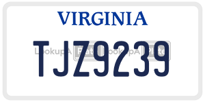 TJZ9239  license plate in VA
