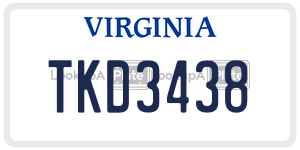 TKD3438  license plate in VA