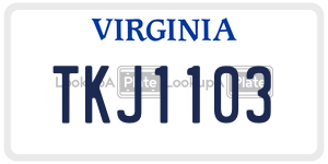 TKJ1103  license plate in VA
