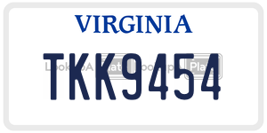 TKK9454  license plate in VA