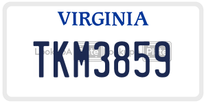 TKM3859  license plate in VA