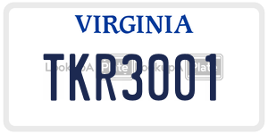 TKR3001  license plate in VA