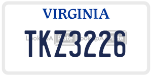 TKZ3226  license plate in VA