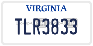 TLR3833  license plate in VA