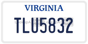 TLU5832  license plate in VA