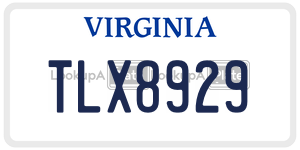 TLX8929  license plate in VA