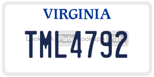 TML4792  license plate in VA