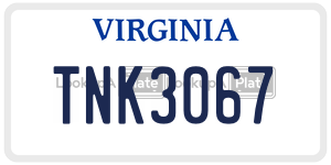 TNK3067 license plate in Virginia