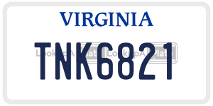 TNK6821  license plate in VA