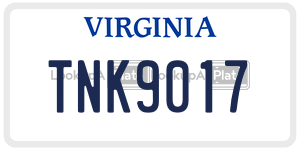 TNK9017  license plate in VA