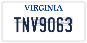 TNV9063  license plate in VA