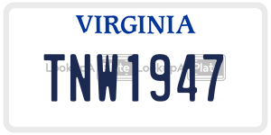 TNW1947 license plate in Virginia