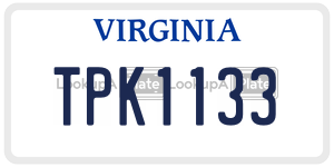 TPK1133  license plate in VA