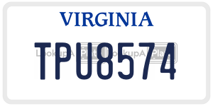 TPU8574 license plate in Virginia
