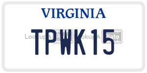 TPWK15  license plate in VA