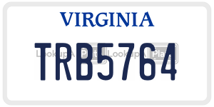 TRB5764 license plate in Virginia