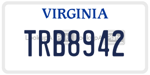 TRB8942  license plate in VA