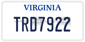 TRD7922 license plate in Virginia