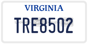 TRE8502 license plate in Virginia