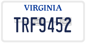 TRF9452  license plate in VA