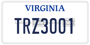 TRZ3001 license plate in Virginia